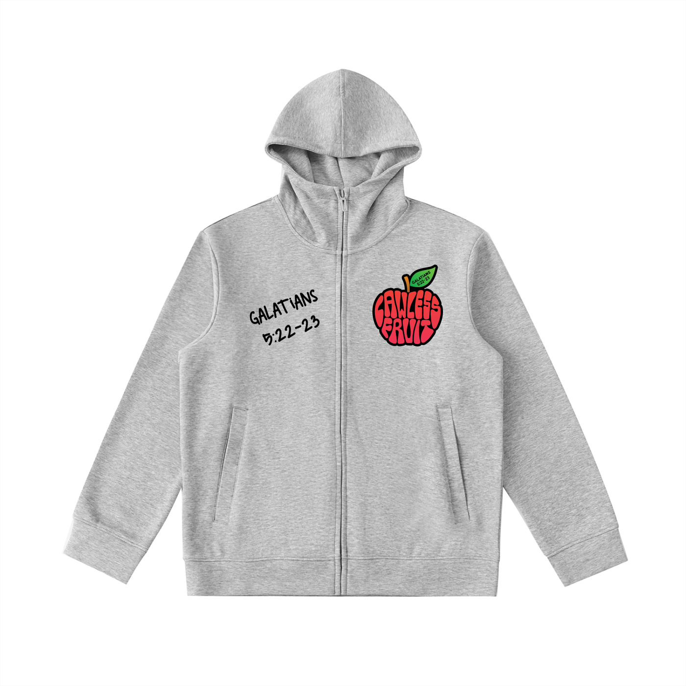 Grey Lawless Fruit STAPLE High Neck  Zip-Up Hoodie